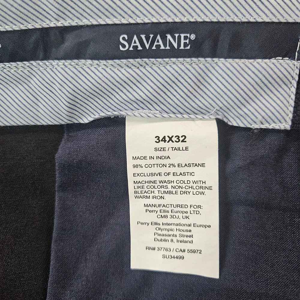 Savane Ultimate Performance Chino Mens 34x32 Black Flat Front Stretch Pants‎ NEW
